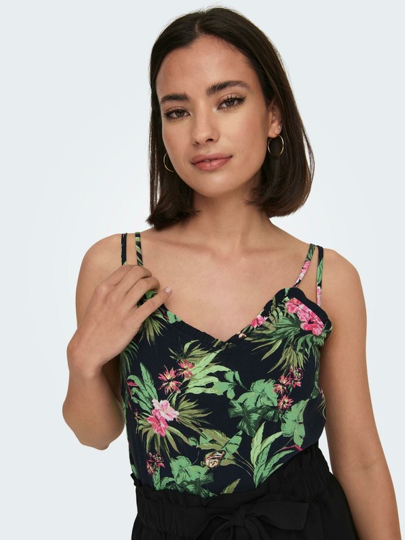 ONLY Zeleno-črna vzorčasta ženska majica ONLY Nova