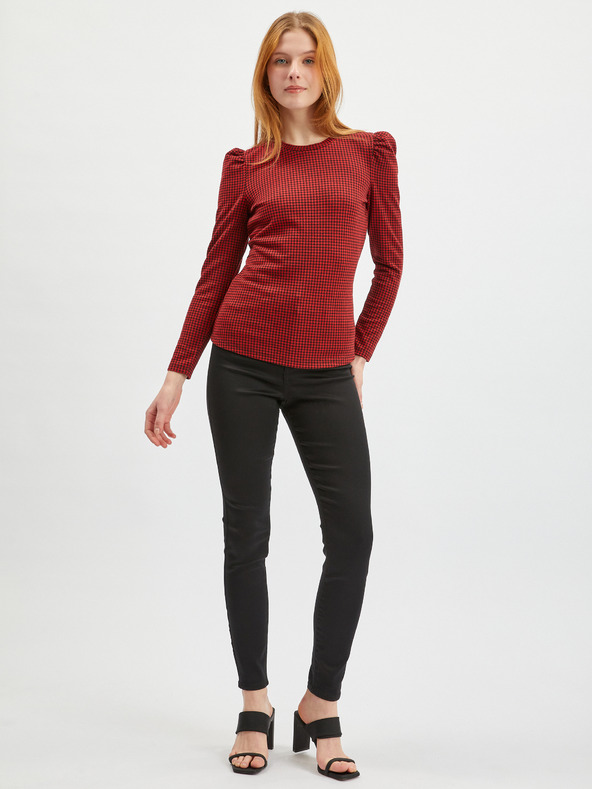 Orsay Rdeča ženska vzorčasta majica z dolgimi rokavi ORSAY