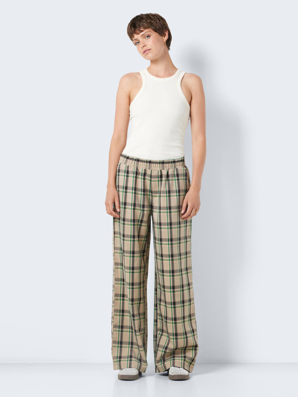 Noisy May Bež ženske kariraste hlače Noisy May Morgan