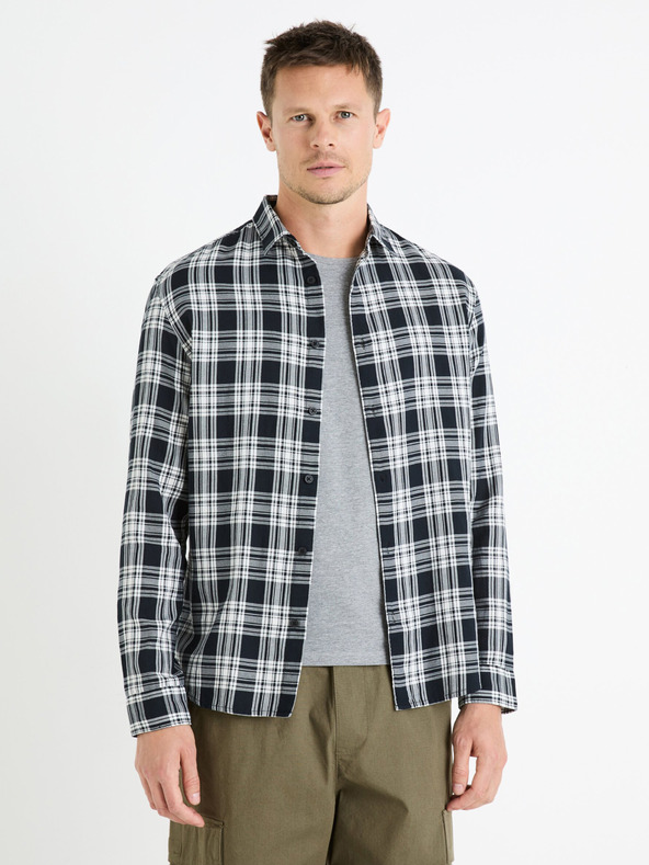 Celio Črna moška karirasta srajca Celio Fadro