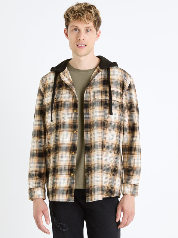 Celio Rjava moška karirasta majica s kapuco Celio Fapuche