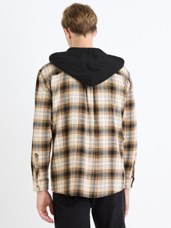 Celio Rjava moška karirasta majica s kapuco Celio Fapuche