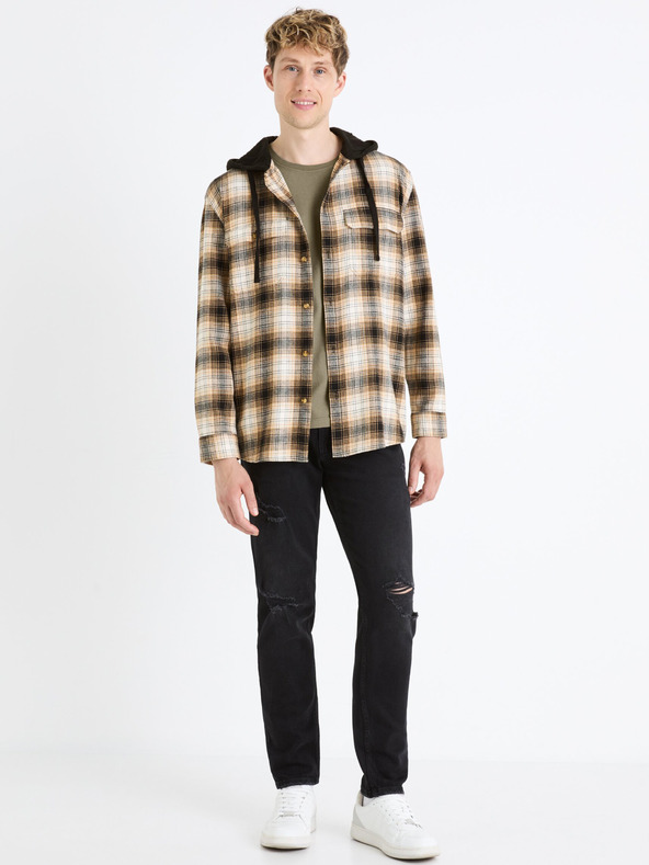 Celio Rjava moška karirasta majica s kapuco Celio Fapuche