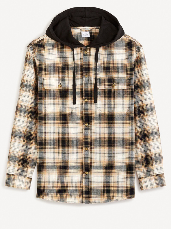 Celio Rjava moška karirasta majica s kapuco Celio Fapuche