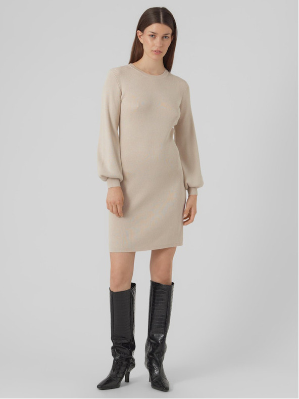 AWARE by VERO MODA Bež ženska pletena obleka AWARE by VERO MODA Haya