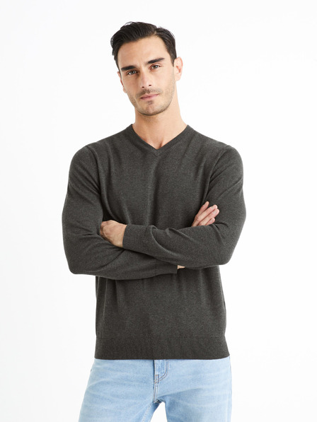 Celio Temno siv moški osnovni pulover Celio Decotonv