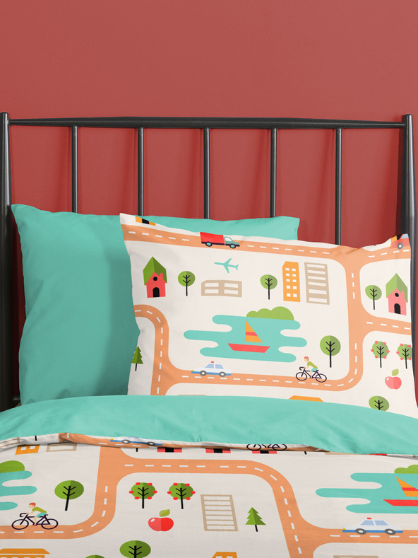 Good Morning Bela in turkizna reverzibilna posteljnina Good Morning Roadmap 140 x 200 cm