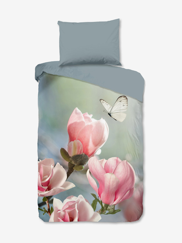 Good Morning Modro-siva vzorčasta reverzibilna posteljnina Good Morning Close 140 x 200 cm