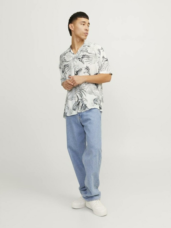 Jack & Jones Bela in siva vzorčasta moška srajca s kratkimi rokavi Jack & Jones Guru