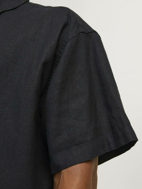 Jack & Jones Črna moška lanena srajca s kratkimi rokavi Jack & Jones Faro