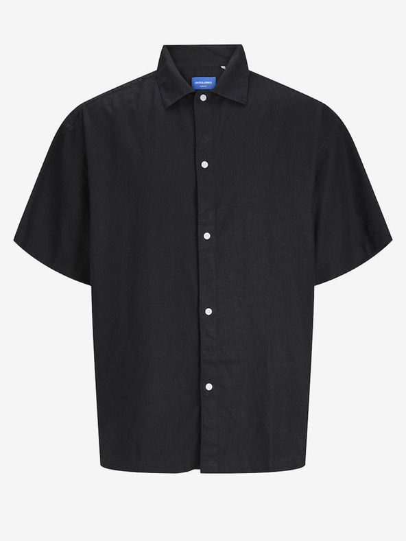 Jack & Jones Črna moška lanena srajca s kratkimi rokavi Jack & Jones Faro