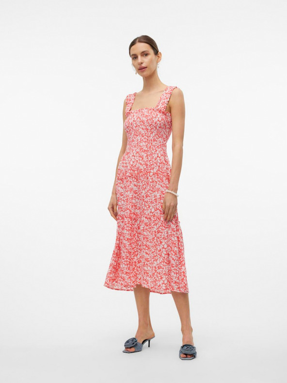 Vero Moda Rdeče-bela midi obleka Vero Moda Menny