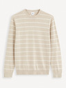 Celio Bež moški črtast osnovni pulover Celio Decoton