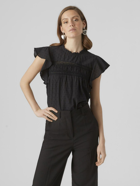 Vero Moda Črna ženska bluza s čipko Vero Moda Trine