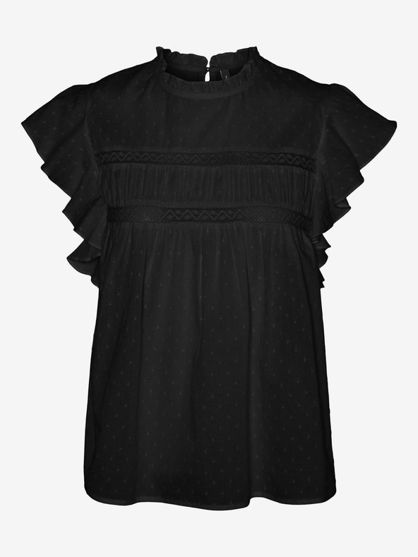 Vero Moda Črna ženska bluza s čipko Vero Moda Trine