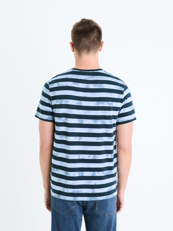 Celio Modra moška črtasta majica Celio Geudi
