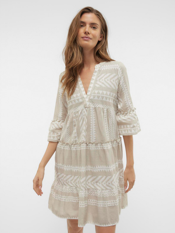 Vero Moda Bela in siva vzorčasta ženska obleka Vero Moda Dicthe