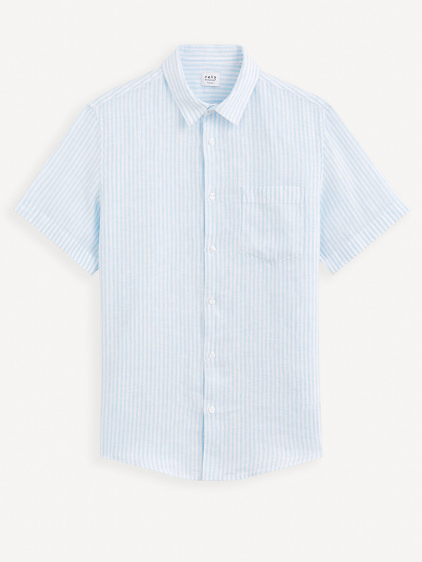 Celio Svetlomodra moška črtasta lanena srajca Celio Damarlin