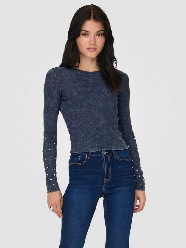 ONLY Temno modra ženska rebrasta majica ONLY Valerie