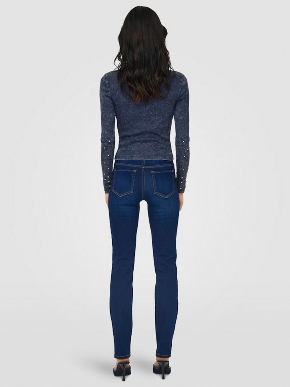 ONLY Temno modra ženska rebrasta majica ONLY Valerie