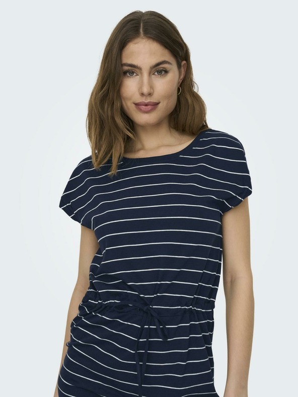 ONLY Bela in modra ženska črtasta obleka ONLY