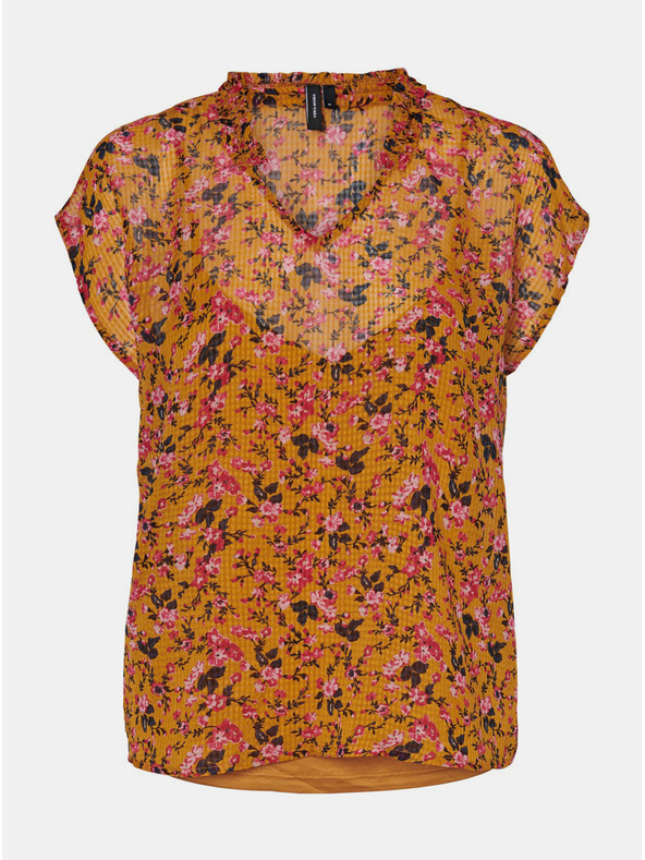 Vero Moda Gorčična cvetlična bluza VERO MODA Vilde