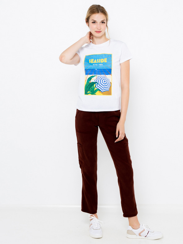 CAMAIEU Bela majica s potiskom CAMAIEU