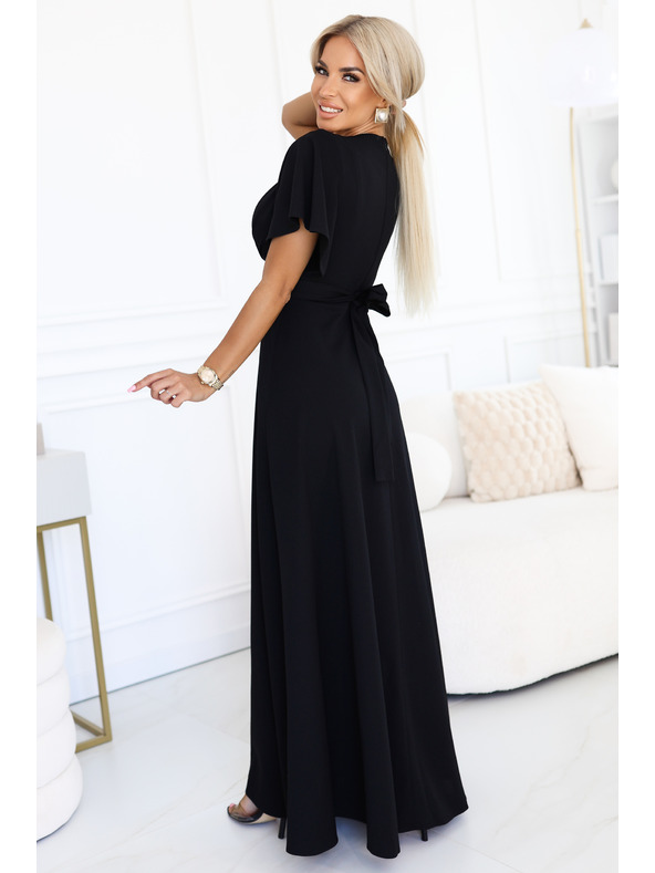 numoco Dolge obleke JENNIFER z razporkom - črne