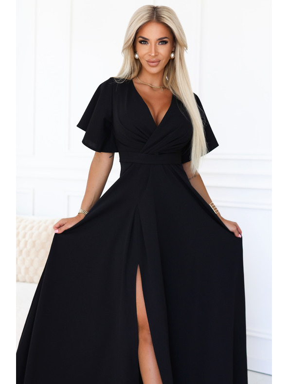 numoco Dolge obleke JENNIFER z razporkom - črne