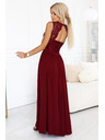 numoco Dolge obleke LEA z čipkastim izrezom in razporkom - vinsko rdeče