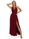 numoco Dolge obleke LEA z čipkastim izrezom in razporkom - vinsko rdeče