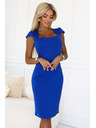 numoco Elegantne midi obleke z lepim izrezom in kratkimi rokavi - kornjetkasto modre