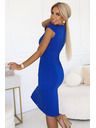 numoco Elegantne midi obleke z lepim izrezom in kratkimi rokavi - kornjetkasto modre