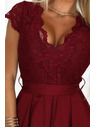 numoco Čipkaste obleke ANNA z izrezom in razširjenim krilom - vinsko rdeče