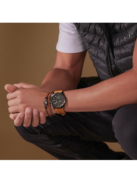 Timberland Moški rjav usnjen dvojni zapestnica Timberland