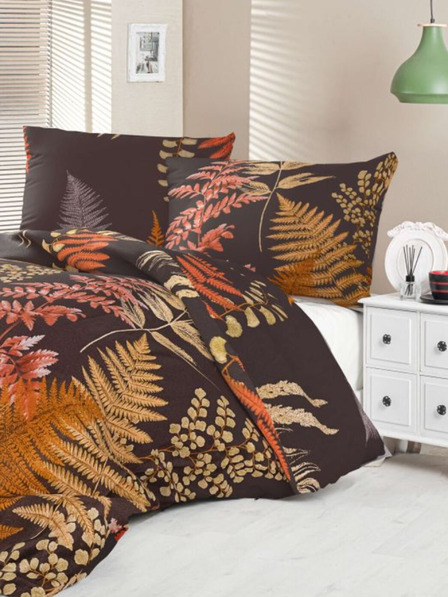 Kvalitex Saténové francúzske posteľné obliečky Luxury Collection 1+2, 200x200, 70x90cm Papradie hnedé Kvalitex