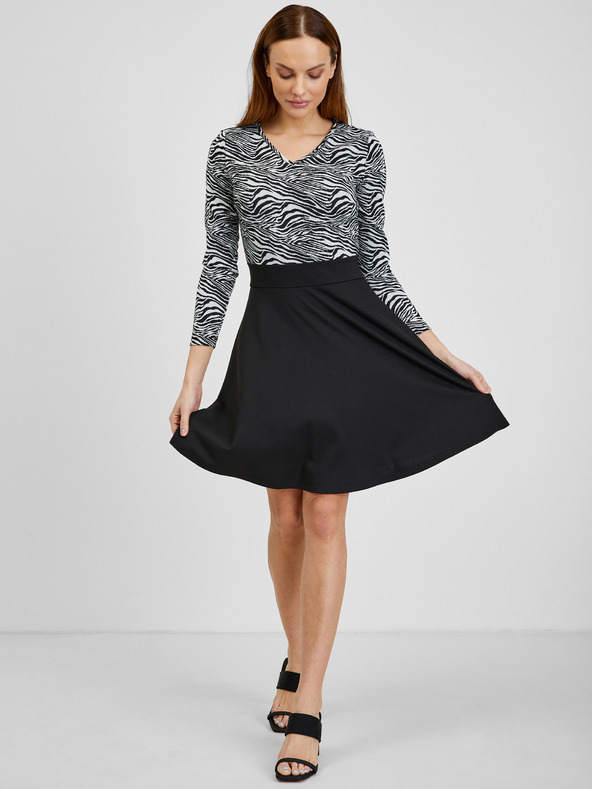 Orsay Belo-črna ženska vzorčasta obleka ORSAY