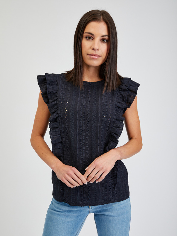 Orsay Temno modra ženska majica z volančkom ORSAY