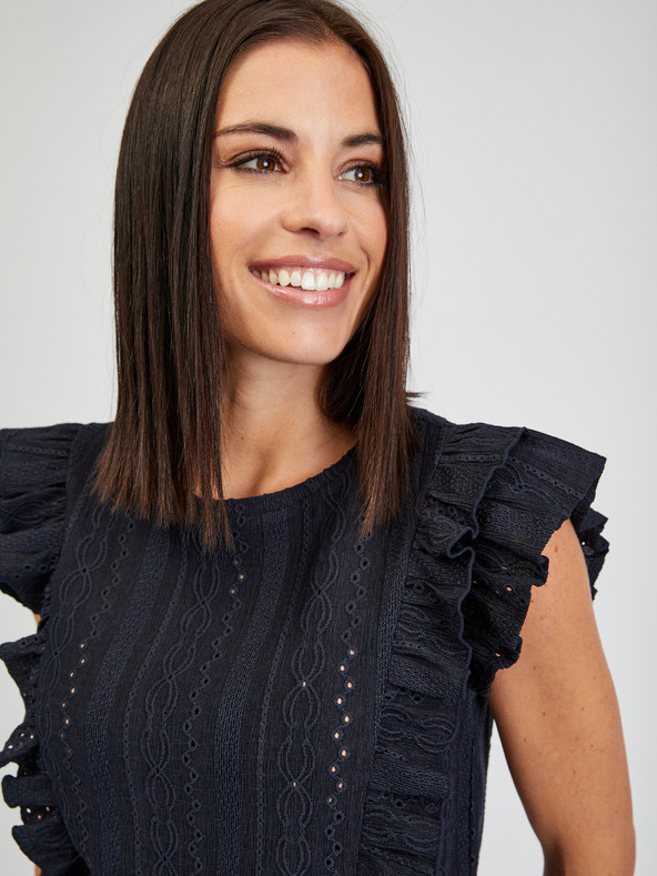 Orsay Temno modra ženska majica z volančkom ORSAY