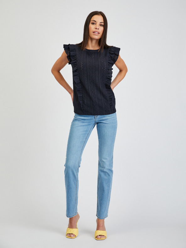 Orsay Temno modra ženska majica z volančkom ORSAY