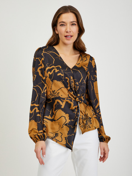 Orsay Rjavo-črna ženska satenasta cvetlična bluza ORSAY
