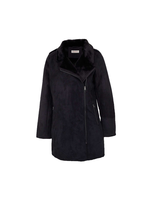 CAMAIEU Črn zimski plašč z zadrgo