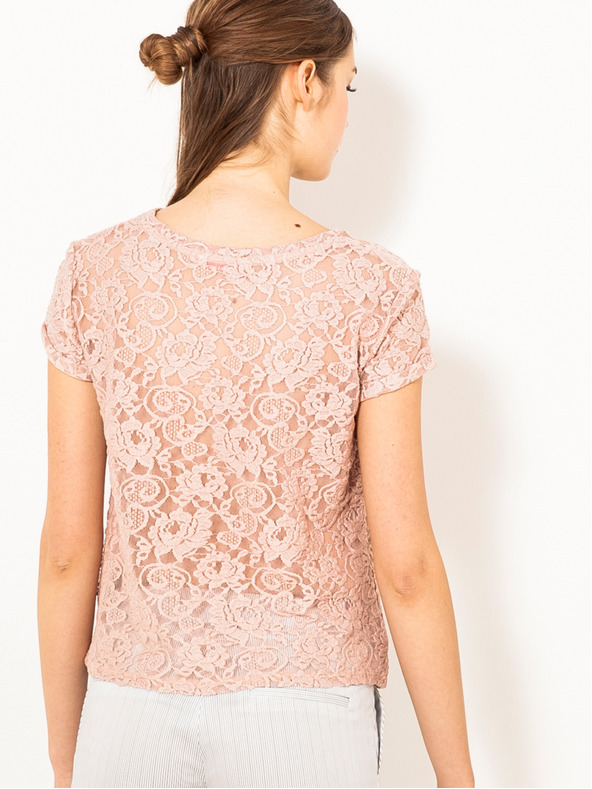 CAMAIEU Svetlo rožnata čipkasta majica CAMAIEU