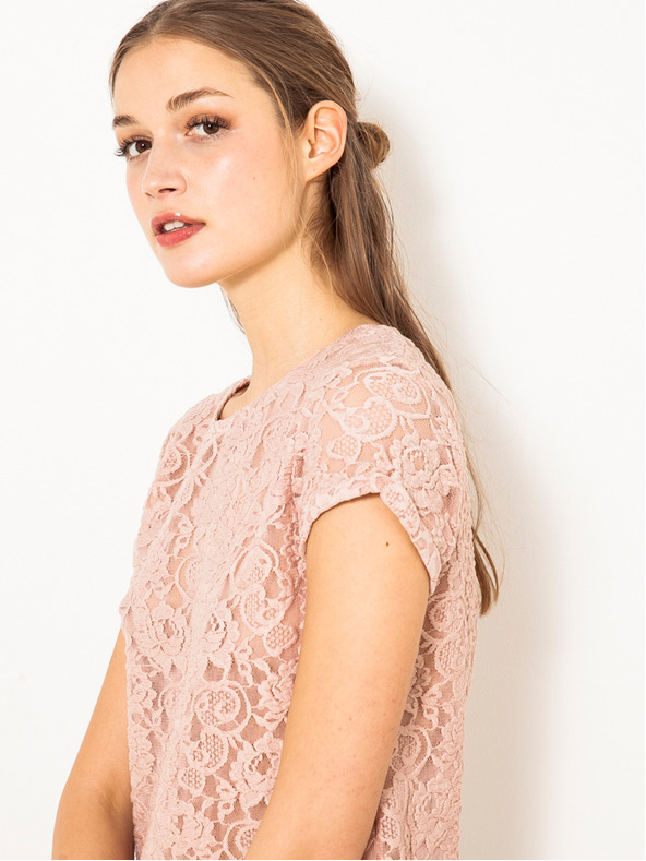 CAMAIEU Svetlo rožnata čipkasta majica CAMAIEU