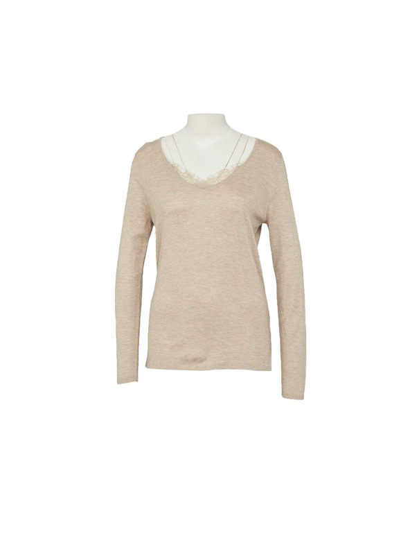 CAMAIEU Bež pulover z čipkastim izrezom