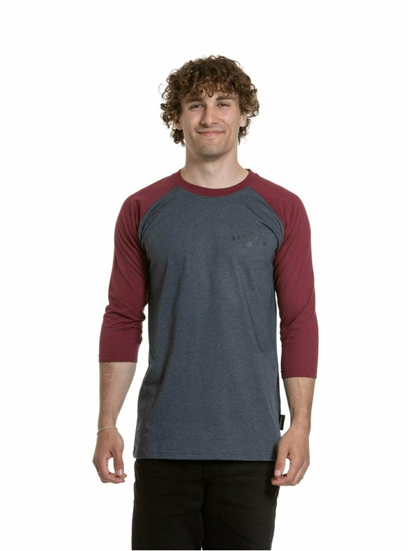 Meatfly Meatfly moška majica z dolgimi rokavi Kennedy Raglan Navy Heather / Dark Wine | Rdeča