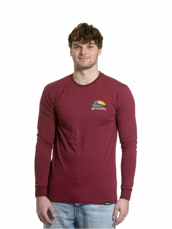 Meatfly Meatfly moška majica z dolgimi rokavi Julien Dark Wine Mountains | Rdeča