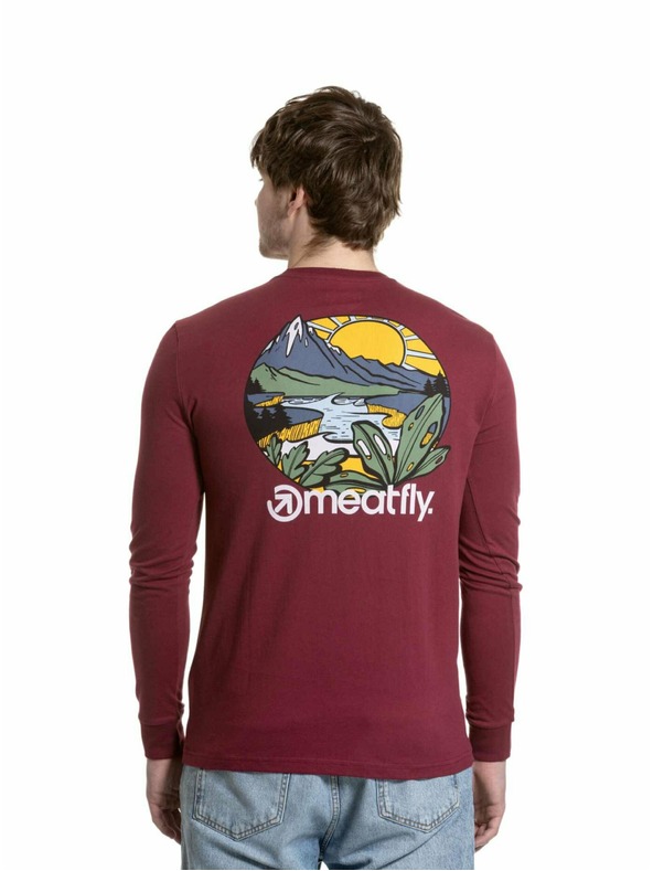 Meatfly Meatfly moška majica z dolgimi rokavi Julien Dark Wine Mountains | Rdeča