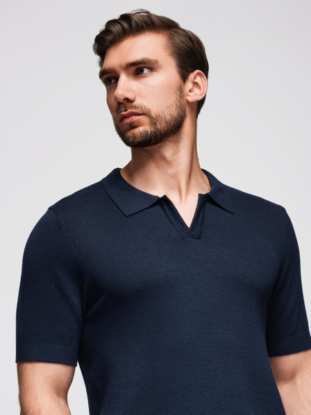 Ombre Clothing Moška polo majica brez gumbov - temno modra