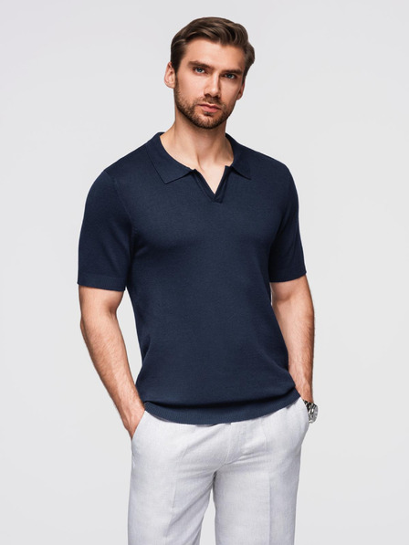 Ombre Clothing Moška polo majica brez gumbov - temno modra